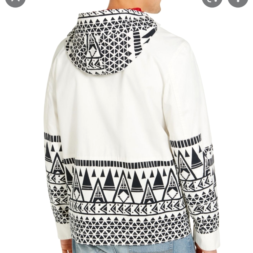 Brand New! Sun + Stone Coats Mens Jacket Black White Topanga Tribal Print L
